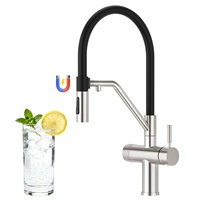 Robinet de cuisine moderne en acier inoxydable, à poser sur comptoir, avec double poignée, col de cygne, pivotant à 360°, à haut arc, pour eau potable