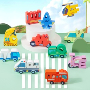 All'ingrosso creativi blocchi di costruzione in legno educativi per bambini <span class=keywords><strong>alfabeto</strong></span> dei primi cartoni animati e animali dinosauro traffico giocattoli - Product Image 4