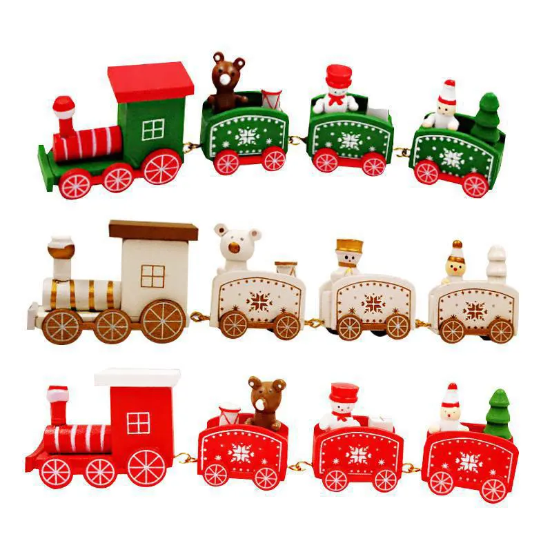 2021 Christmas Wooden Train Happy Party Ornaments Place Decoration Home Table Placement and Noel Navidad New Year Gifts