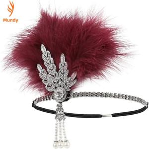 Serre-tête en plumes Art Déco, accessoire de <span class=keywords><strong>photographie</strong></span>, coiffe de mariée, accessoire de cheveux en plumes style Charleston pour femmes et filles - Product Image 6