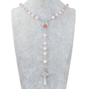 Élégant 8mm <span class=keywords><strong>Rose</strong></span> Pierre Perles Catholique Prière Chapelet Collier Dernière Bénédiction <span class=keywords><strong>Croix</strong></span> et Divine Miséricorde Vierge Marie Centre de Table - Product Image 5
