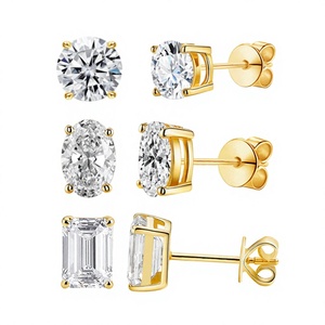 Boucles d'oreilles en or massif blanc, jaune et rose 10K avec serti en forme de panier et diamant de laboratoire taille brillant rond 3,0 mm 3*5 mm, unisexe - Product Image 3
