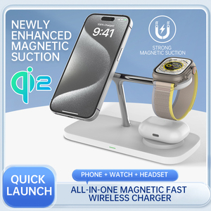 แท่นชาร์จไร้สายแม่เหล็ก Qi2 3 in 1 พร้อมไฟ LED สำหรับ <span class=keywords><strong>iPhone</strong></span> 18 รองรับการชาร์จเร็ว 20W สำหรับหูฟัง - Product Image 1