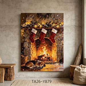 Juego de 2 Cuadros Decorativos de Lona con Luces LED Navideñas Vintage, Diseño de Niños Construyendo un Muñeco de Nieve y Santa Claus, Decoración Rústica para las Fiestas - Product Image 6