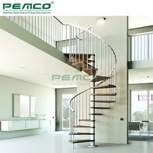 Çelik Spiral merdiven tüp korkuluk tasarım ahşap basamakları fiyatları ile kapalı dekoratif çelik Spiral merdiven