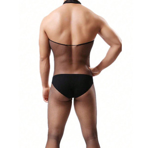 Men <b>Fishnet</b> <b>Bodysuit</b> Black Nylon Spandex Mid Rise Sexy Underwear - Product Image 3