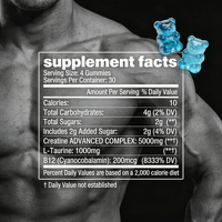 Gummies de créatine complexe 5000mg avec L-Taurine 1000mg et Vitamine B12 – Complément pour la croissance musculaire, l'énergie et la récupération post-entraînement pour hommes