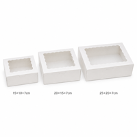 Boîte à pâtisserie pliable avec couvercle ondulé en PVC à fermeture à pression, sans colle, en papier kraft blanc, logo personnalisé OEM, emballage pour gâteaux et desserts