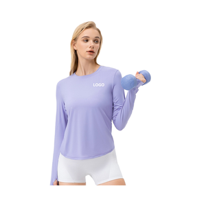 Camiseta Deportiva de Manga Larga para Mujer, de Secado Rápido, Spandex/Nailon, al por Mayor, para Correr al Aire Libre, Entrenamiento, Protección Solar, Ropa Deportiva - Product Image 2