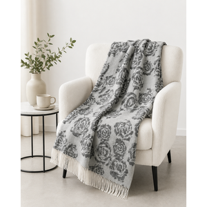 Galite- cashmere wool <b>throw</b> with stylized flowers adds character and style to any room. Refined and contemporary design. - Product Image 2