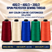 Fil à coudre en polyester filé 100 %, 40S/2, 40S/3, 20S/2, bobine de 100 g, haute ténacité, pour machine à coudre industrielle et confection de vêtements, vente en gros