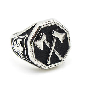 Retro Modern Men's Stainless Steel 925 Silver Plated Double Axe Geometric Design Gift <b>Ring</b> - Product Image 4