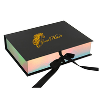 Boîte cadeau pliable magnétique de luxe noire en carton pour extensions de cheveux, emballage personnalisé avec logo, recyclable et auto-érectible
