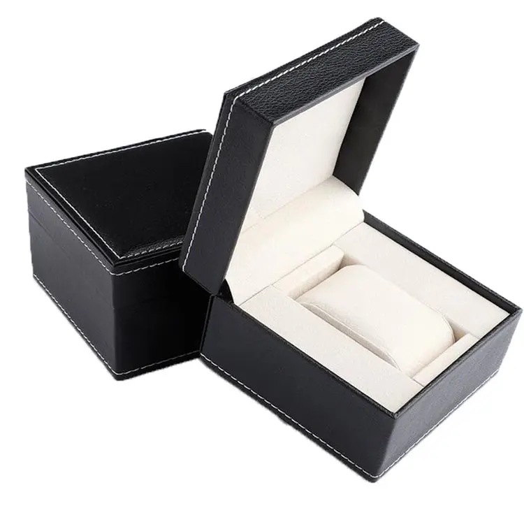 Custom Logo High Quality Packaging Luxury Black PU Leather Square Watch Box with Low Moq