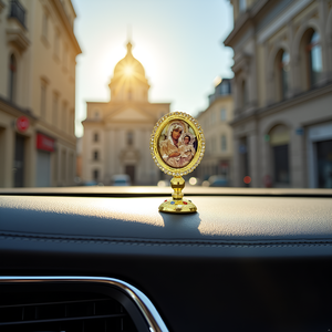 3.35 "जस्ता मिश्र धातु राइनस्टोन और सोने की प्लेटिंग वर्जिन मैरी संतों के साथ कार डैशबोर्ड के लिए बेस - Product Image 3