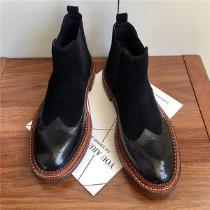 Nuevo modelo de botas Chelsea grabadas Brookes - botas cortas de cuero genuino para hombre con parte superior de gamuza sintética y zapatos de cuero de caña alta - Product Image 4