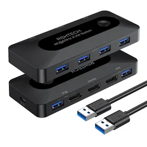 2 In 1 Out Switcher Dual Monitor 4K@60Hz Display Sharing Extended Hub Usb 3.0 Kvm Switch For Computer Pc Laptop Keyboard Mouse