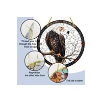 Attrape-soleil 2D en acrylique pour fenêtre, avec revêtement imprimé, artisanat en verre teinté, motif animal Aigle chauve vintage, ornement suspendu pour la maison, la décoration murale et les fêtes