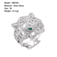 Bague en argent plaqué tendance avec zircon en forme de poire verte à tête de léopard, nouveau style, vente chaude 2024