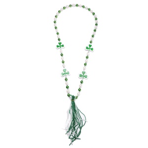 Collar de cuentas de trébol verde del Día de San Patricio con borla, trébol de la suerte, decoraciones de trébol irlandés, accesorios de disfraces - Product Image 1