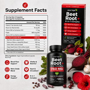 Complément alimentaire végétal tendance pour améliorer la forme physique, la circulation, l'énergie et la résistance - Racine de betterave - 8 en 1 - Capsules végétales - Product Image 4