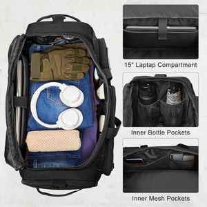Sac de voyage tactique en denim avec fermeture éclair, capacité 50L, pour la gym et le sport, compartiment à chaussures, résistant à l'eau - Product Image 3