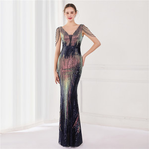 S3684F Envío Directo <span class=keywords><strong>2022</strong></span> Alta calidad Lentejuelas largas Tallas grandes Disfraz de belleza Banquete Vestido de noche para mujer - Product Image 3
