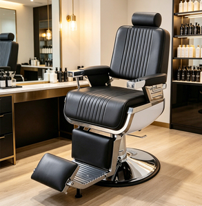 Sillón de Barbería de Diseño Italiano Moderno y Lujoso, Cuero PU de Alta Calidad con Base Cromada, Reclinable, Hidráulico, para Estilistas - Product Image 3