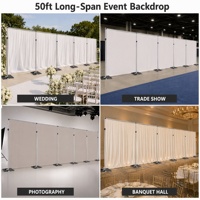 Support de toile de fond réglable à portée longue de 50 pieds x 10 pieds, 6 montants, 5 barres transversales connectées, cadre de décoration pour événements et mariages OEM ODM
