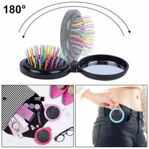 Peigne démêlant en plastique personnalisé avec logo, brosse à cheveux compacte de voyage pour enfants, mini brosse à cheveux pliable de poche, coussin en nylon de forme oblongue - Product Image 3