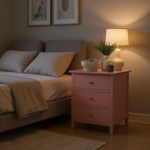 Comodino Contemporaneo Rosa con 3 Cassetti e Piano in Legno, Arredamento per Camera da Letto - Product Image 2