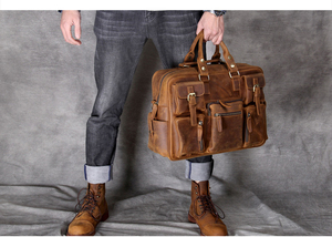 Sacs de voyage Vintage en cuir véritable pour hommes, sacoches à bandoulière carrées multi-poches - Product Image 6