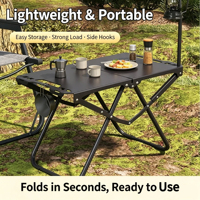 Table de camping pliante tactique, portable, légère, durable, mobilier d'extérieur multifonctionnel, poignée de transport compacte, pique-nique, plage