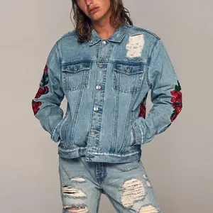 Mantel dan Jaket Klasik untuk Pria Kasual Bordir Baru Fashion Jaket Jeans Denim Bomber Cangkang Katun Dicelup