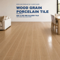 Carrelage en porcelaine effet bois moderne 600x600mm, finition brillante, antidérapant, pour sols et murs, escaliers, cuisine, villa, hôtel