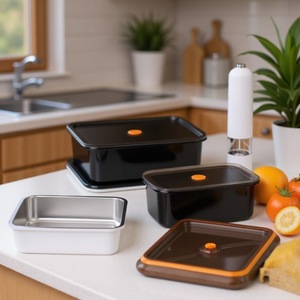 304 Stainless Steel Rectangular Food <b>Storage</b> Box Airtight Lid Travel <b>Kitchen</b> Container Classic Black Ivory White - Product Image 1