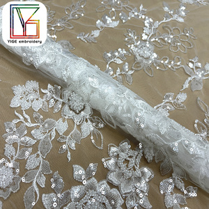 Pháp hoa thêu đính cườm Sequins vải tuyn ren vải sang trọng Bridal hạt sequin lưới vải ren cho phụ nữ Wedding Dress - Product Image 4