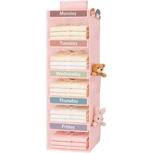 Weekly Clothes Organizer For Kids 5 <b>Shelf</b> Hanging Closet Storage With Labels And Side Pockets Bedroom Use Oxford Cloth Fabric - Product Image 1