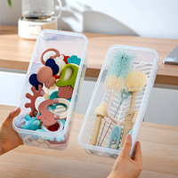 Boîte de rangement rectangulaire en plastique PP pour biberons avec couvercle anti-poussière et plateau de drainage, organisateur portable pour ustensiles de cuisine et articles divers