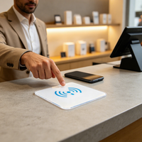Autocollant de table NFC en PVC |   Carte PVC NFC personnalisée avec logo 100 mm, étiquette NFC, carte de médias sociaux, étanche, avis Google, plaque RFID PVC