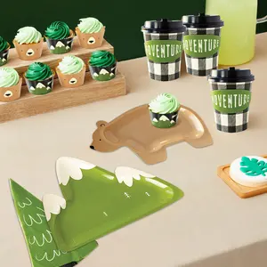 Nicro Kids 만화 테마 파티 용품 종이 컵 접시 선물 가방 스티커 생일 파티 식기 접시 세트 식기류