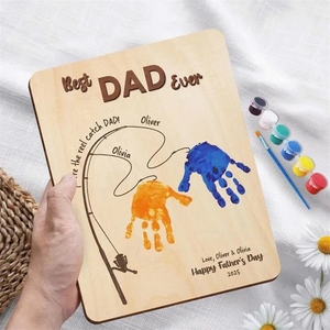 Targa <span class=keywords><strong>in</strong></span> <span class=keywords><strong>Legno</strong></span> Art Déco 'Miglior Papà di Sempre' 8x6 Pollici, Personalizzabile con Impronte e <span class=keywords><strong>Nomi</strong></span>, Regalo Unico per la Festa del Papà, Preziona Momenti Dolci Eterni - Product Image 5