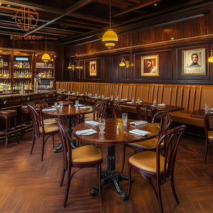 Set di Arredamento Commerciale <span class=keywords><strong>Vintage</strong></span> Ron Group: Tavolo Rotondo in Legno, Sedia in Legno Massiccio, Panca in Pelle con Schienale Alto per Ristorante - Product Image 1