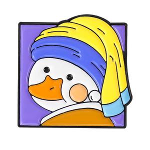 Broche en forme de canard à double canon, style peinture à l'huile rétro de <span class=keywords><strong>Van</strong></span> <span class=keywords><strong>Gogh</strong></span>, badge en métal, décoration d'épingle, matériau principal : artisanat en métal - Product Image 2