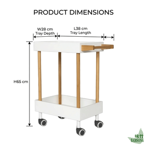 Chariot de rangement à 2 niveaux avec roulettes verrouillables et barre latérale pour servir des serviettes, double fonction pour salon, cuisine, salle de bain - Product Image 3