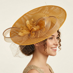 Serre-tête élégant pour <span class=keywords><strong>femme</strong></span>, imitation lin et plumes, nouveau modèle tendance, idéal pour les mariages, les courses hippiques et les banquets. - Product Image 1