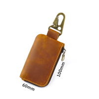 Porte-clés vintage en cuir véritable Porte-clés à fermeture éclair Porte-clés en cuir de vachette Porte-clés de voiture Housekeeper Key Case Mini Card Bag