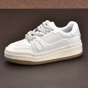 <b>White</b> Toe Platform Sneakers Genuine Cow <b>Leather</b> Comfortable Walking <b>Shoes</b> for <b>Women</b> Solid Color Casual Style Rubber Outsole - Product Image 1