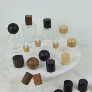Fabricantes fornecimento de madeira tampa para perfume garrafa cera branca preto noz garrafa tampa vidro perfume garrafa madeira tampa