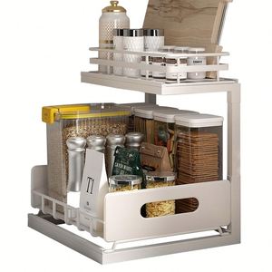 China Cheap L-Shaped Adjustable Bathroom <b>Kitchen</b> Cupboard Slipping Drawer Under the Sink Slide Pull Out Cabinet Basket Organizer - Product Image 1